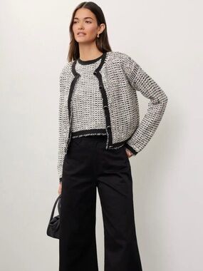 Club Monaco Black and White Textured Cropped Cardigan
